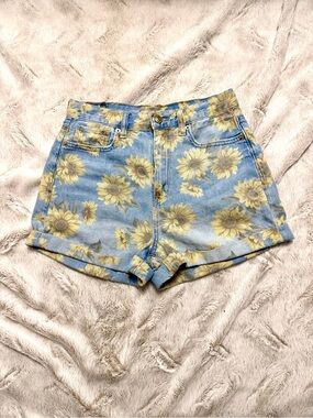 American Eagle Outfitters Sunflower Print Denim Shorts - Yellow/Blue